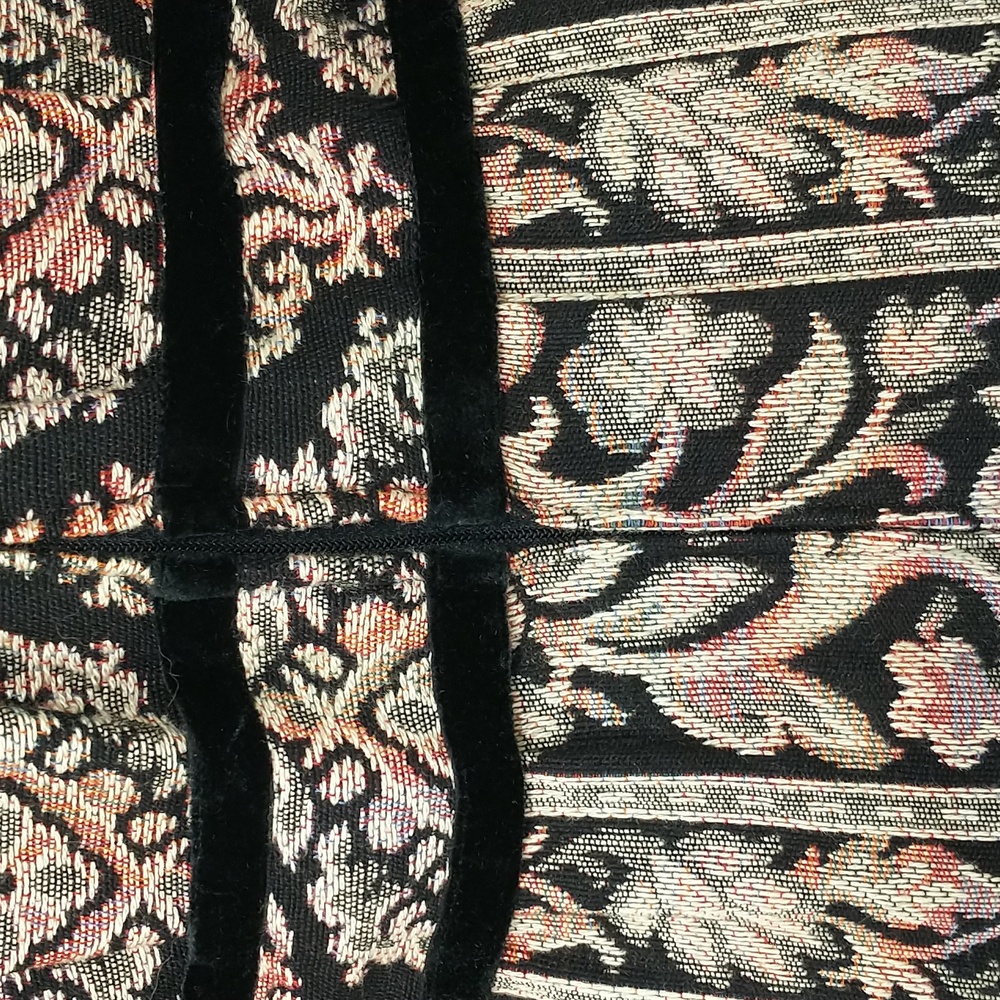 Woven Tapestry Dress Vintage OOAK Black Velvet Trim See Measure Long Sleeve Maxi - Picture 10 of 15